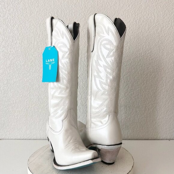 Lane Boots Shoes - Lane SMOKESHOW Pearl White Cowboy Boots Womens Sz 9 Leather Snip Toe Tall Bridal